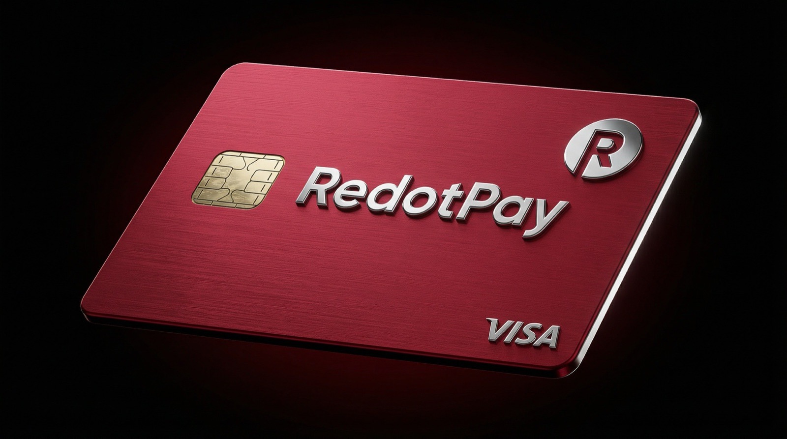 Rote physische RedotPay Karte auf dunklem Premium-Hintergrund